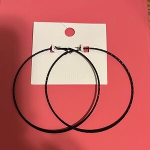 Forever 21 Black Glitter Hoop Earrings